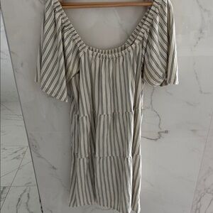 Rylee + Cru Cream and Black Striped Tiered Dress